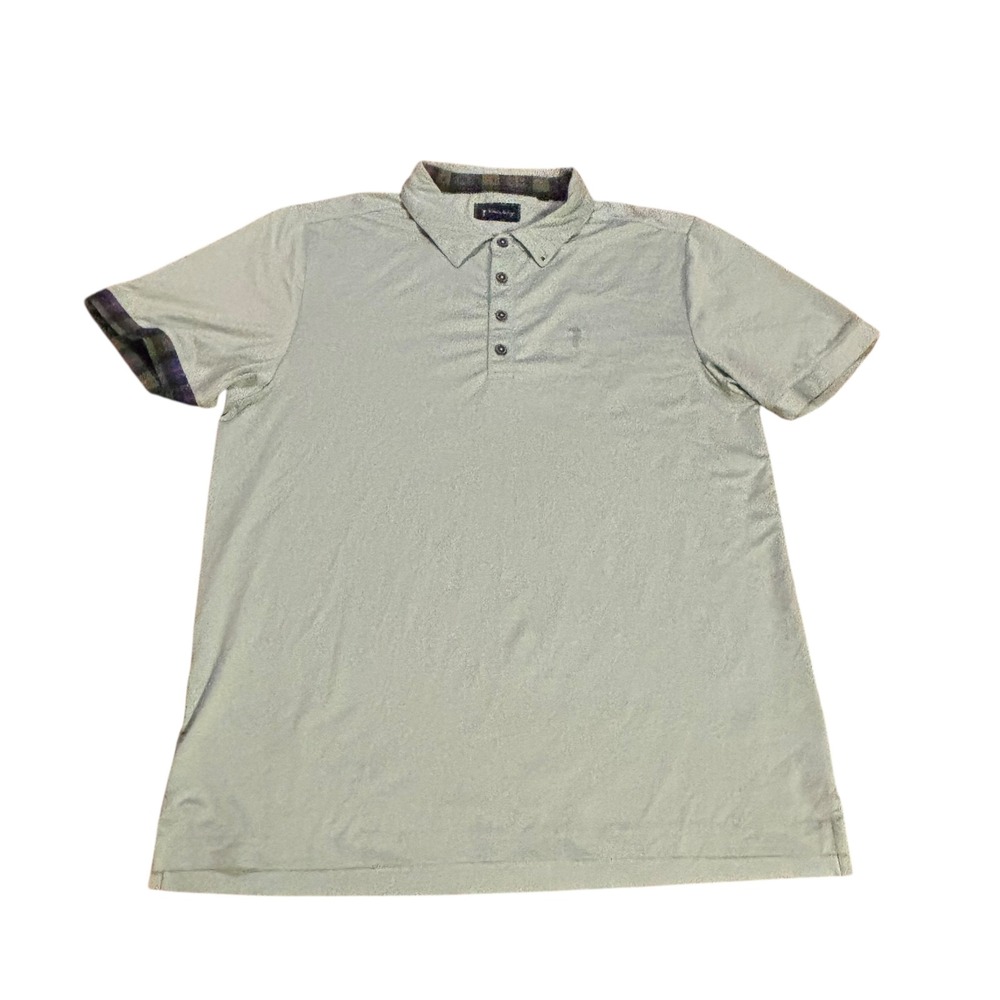 William Murray Mens Sage Green Tartan Plaid Trim Golf Polo Shirt Large